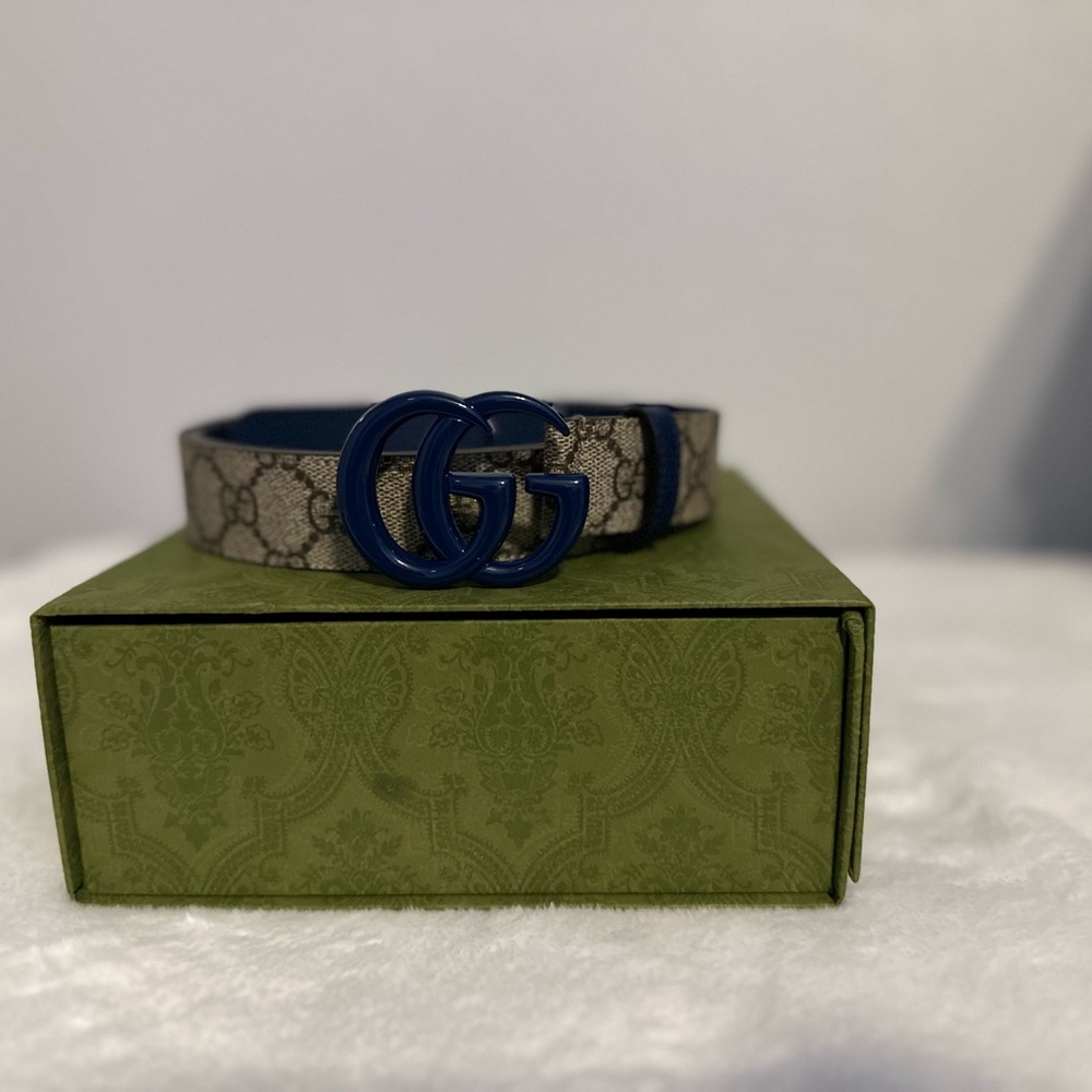Gucci Blue Monogram Belt